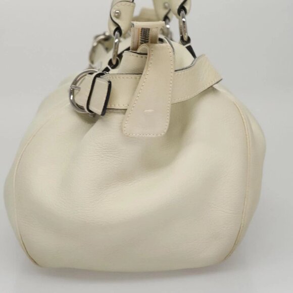 Salvatore Ferragamo Gancini Hand Bag Leather White Silver Auth yk16589 - Picture 4 of 15